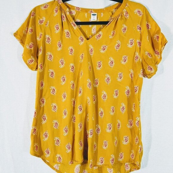 Old Navy Yellow Boho V-Neck Short Sleeve Top Size S - Picture 1 of 3